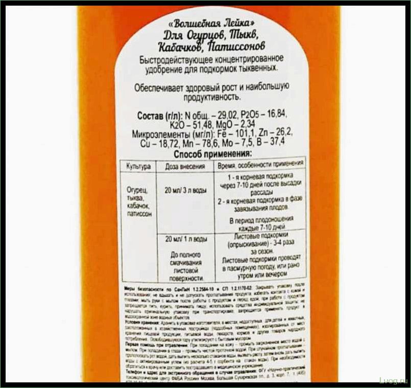 Удобрение Волшебная лейка для огурцов, тыкв, кабачков, патиссонов